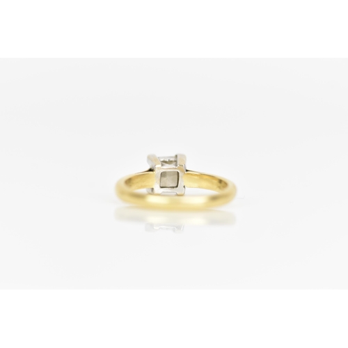 214 - An 18ct gold diamond engagement ring, the princess cut diamond approx 1ct, 5.6mm x 5.1mm, approx col... 