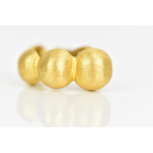 231 - A pair of 18ct yellow gold earrings, each designed as four graduated beads with lever backs, stamped... 