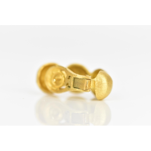 231 - A pair of 18ct yellow gold earrings, each designed as four graduated beads with lever backs, stamped... 