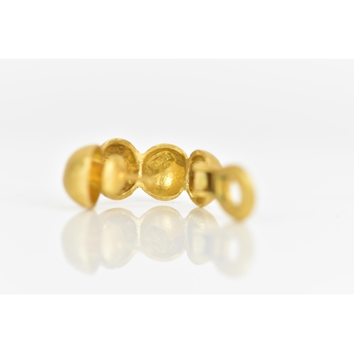 231 - A pair of 18ct yellow gold earrings, each designed as four graduated beads with lever backs, stamped... 