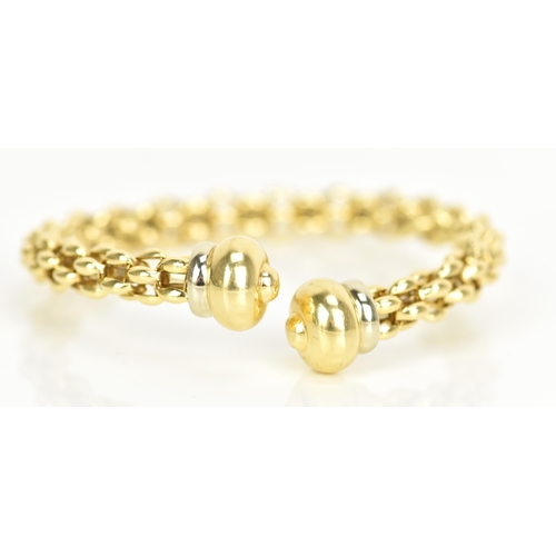 238 - An 18ct yellow gold bangle, possibly by Fope, having a chain link design and polished terminals, sta... 