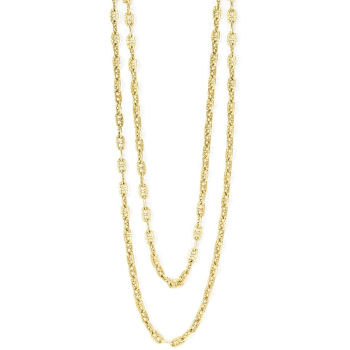 242 - An 18ct yellow gold anchor chain link necklace, fitted with a 9ct gold bolt ring clasp and safety ch... 