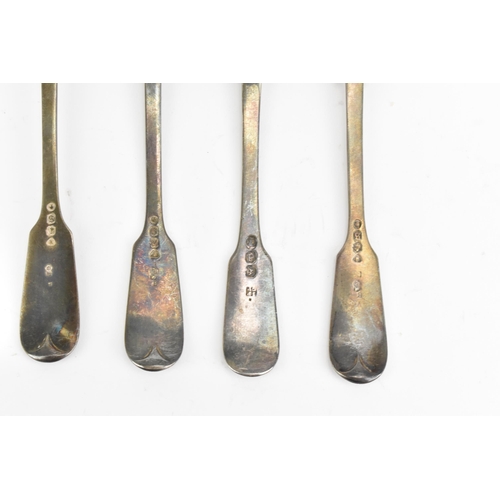 30 - Six 19th century fiddle, thread & shell pattern teaspoons, with various makers marks and date letter... 