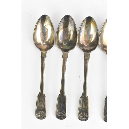 36 - Six 18th century and later silver teaspoons, four hallmarked London 1779 and two hallmarked London 1... 