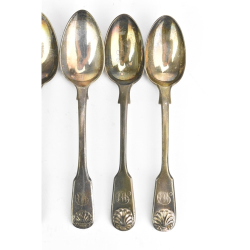 36 - Six 18th century and later silver teaspoons, four hallmarked London 1779 and two hallmarked London 1... 