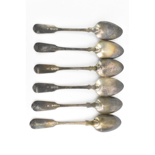 36 - Six 18th century and later silver teaspoons, four hallmarked London 1779 and two hallmarked London 1... 