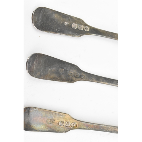 36 - Six 18th century and later silver teaspoons, four hallmarked London 1779 and two hallmarked London 1... 