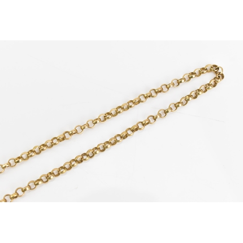 57 - A 9ct gold belcher link necklace, having a spring ring clasp, stamped 9ct, 53cm, 30.4 grams
If there... 