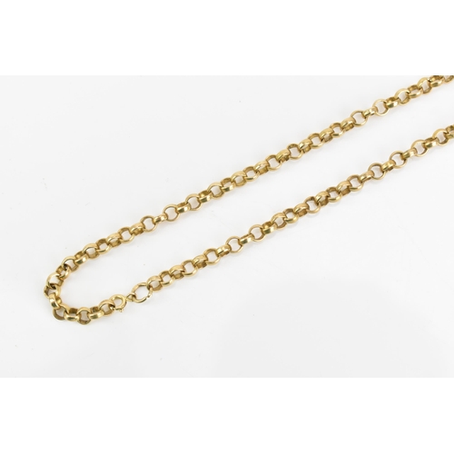 57 - A 9ct gold belcher link necklace, having a spring ring clasp, stamped 9ct, 53cm, 30.4 grams
If there... 