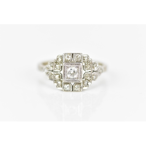 68 - An Art Deco 18ct white gold diamond engagement ring, set with a central brilliant cut approx 3mm dia... 