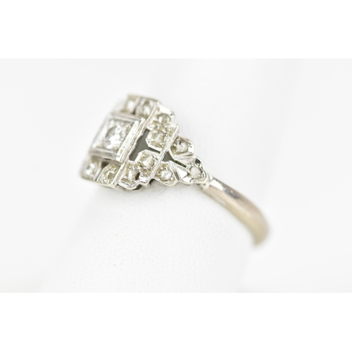 68 - An Art Deco 18ct white gold diamond engagement ring, set with a central brilliant cut approx 3mm dia... 