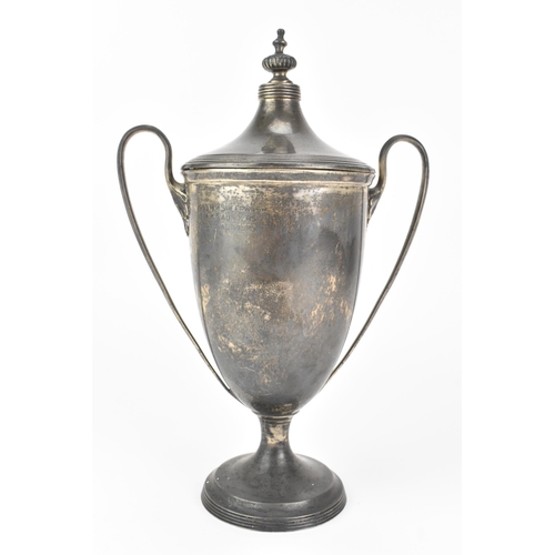 7 - An Edwardian silver twin handled trophy, by The Alexander Clark Manufacturing Co, hallmarked Birming... 