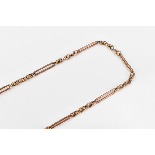 72 - A late 19th/early 20th century 9ct rose gold pocket watch chain, together with two 9ct gold dog clip... 