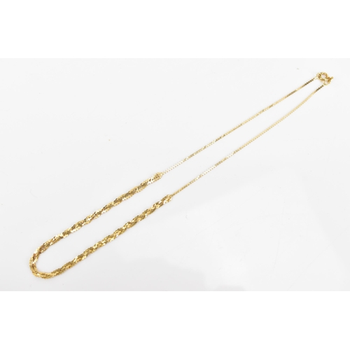 73 - An 18ct gold serpentine chain, having single strand to either end linked to strands of three entwine... 