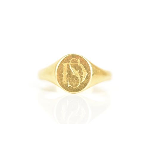 78 - An 18ct gold gents signet ring, engraved with initials, ring size R 1/2, 8.5 grams
If there is no co... 