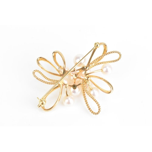 86 - A Mikimoto 14ct yellow gold pearl spray brooch, set with ten cultured pearls, 50.8mm x 43.1mm, 11.7 ... 