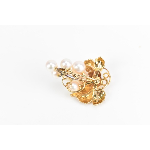 87 - A Mikimoto 14ct yellow gold brooch, fashioned as a bunch of grapes with seven cultured pearls, 32.6m... 