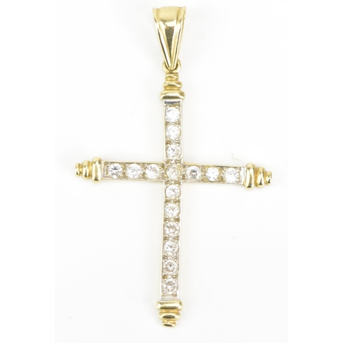 90 - A 14ct yellow gold large cross pendant, inset with sixteen paste faceted cut stones and suspension l... 