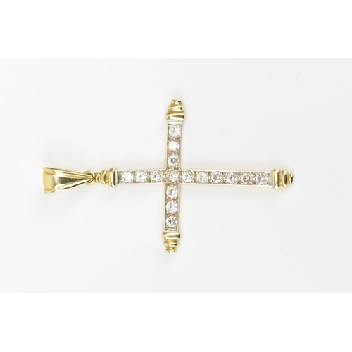 90 - A 14ct yellow gold large cross pendant, inset with sixteen paste faceted cut stones and suspension l... 