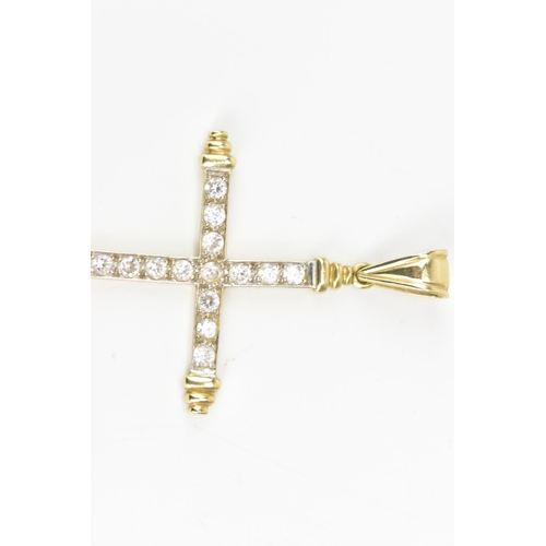 90 - A 14ct yellow gold large cross pendant, inset with sixteen paste faceted cut stones and suspension l... 