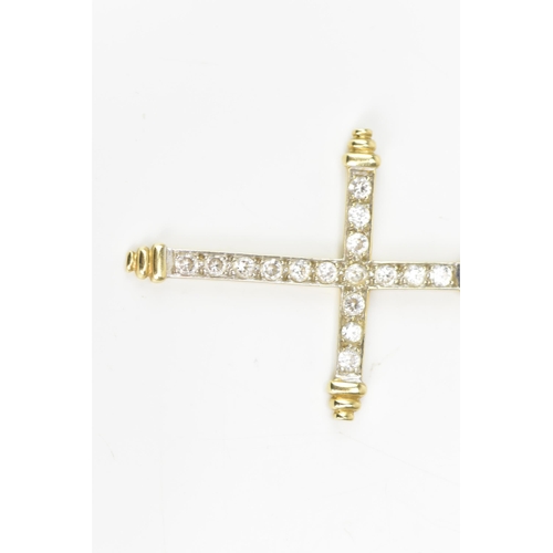 90 - A 14ct yellow gold large cross pendant, inset with sixteen paste faceted cut stones and suspension l... 