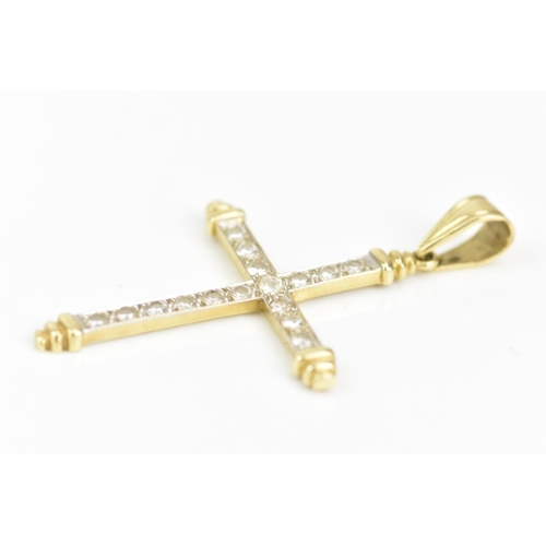 90 - A 14ct yellow gold large cross pendant, inset with sixteen paste faceted cut stones and suspension l... 