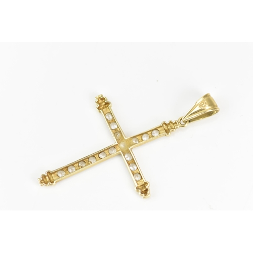 90 - A 14ct yellow gold large cross pendant, inset with sixteen paste faceted cut stones and suspension l... 