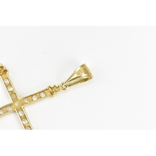 90 - A 14ct yellow gold large cross pendant, inset with sixteen paste faceted cut stones and suspension l... 