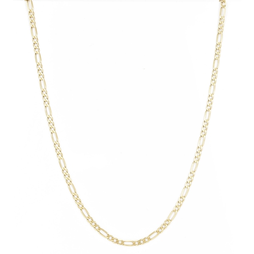 91 - A 14ct yellow gold figaro chain link necklace, having a lobster claw clasp, stamped 14K, 56cm, 16.8 ... 