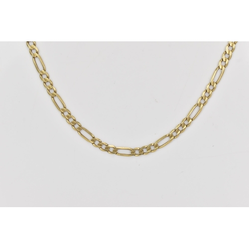 91 - A 14ct yellow gold figaro chain link necklace, having a lobster claw clasp, stamped 14K, 56cm, 16.8 ... 