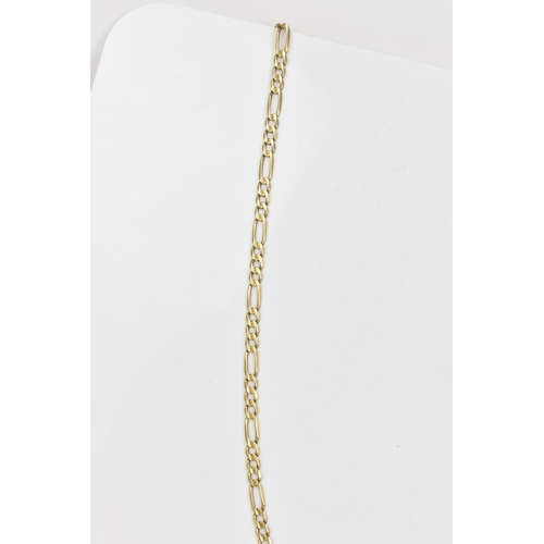 91 - A 14ct yellow gold figaro chain link necklace, having a lobster claw clasp, stamped 14K, 56cm, 16.8 ... 