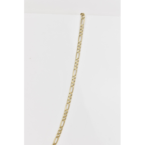 91 - A 14ct yellow gold figaro chain link necklace, having a lobster claw clasp, stamped 14K, 56cm, 16.8 ... 