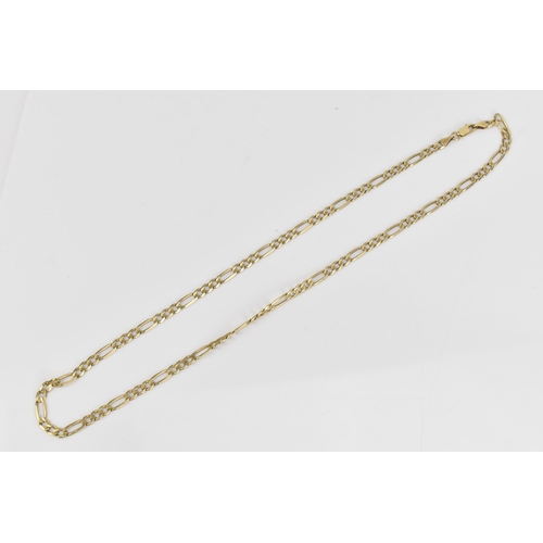 91 - A 14ct yellow gold figaro chain link necklace, having a lobster claw clasp, stamped 14K, 56cm, 16.8 ... 