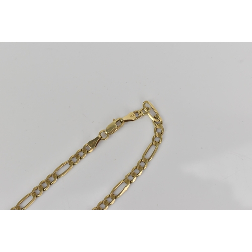 91 - A 14ct yellow gold figaro chain link necklace, having a lobster claw clasp, stamped 14K, 56cm, 16.8 ... 