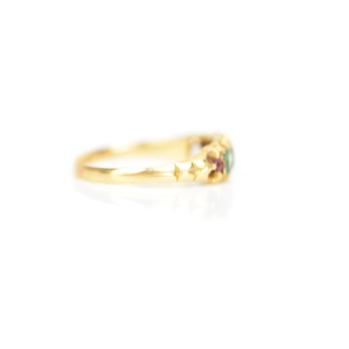 96 - A Victorian 18ct gold regard ring, graduated row of stones comprising of ruby, emerald, garnet, amet... 