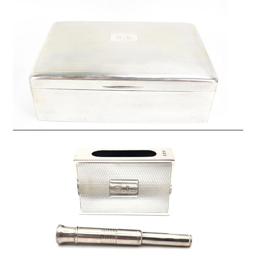 250 - A George V silver cigar box and match holder with provenance relating to Claude Lemon, along with a ... 