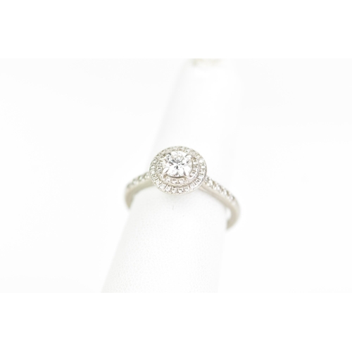 254 - A platinum and diamond engagement ring, the round brilliant cut diamond weighing 0.46ct, colour D, c... 