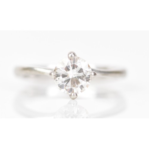 255 - A platinum and diamond engagement ring, the brilliant cut diamond approx weight 1-1.1ct, approx clar... 