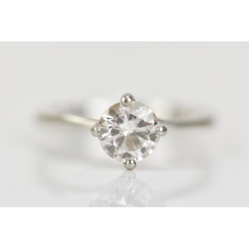 255 - A platinum and diamond engagement ring, the brilliant cut diamond approx weight 1-1.1ct, approx clar... 