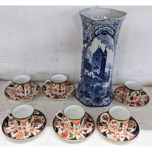 124 - A Royal Crown Derby Old Imari pattern coffee set, numbered 6041, together with a Delft vase
Location... 