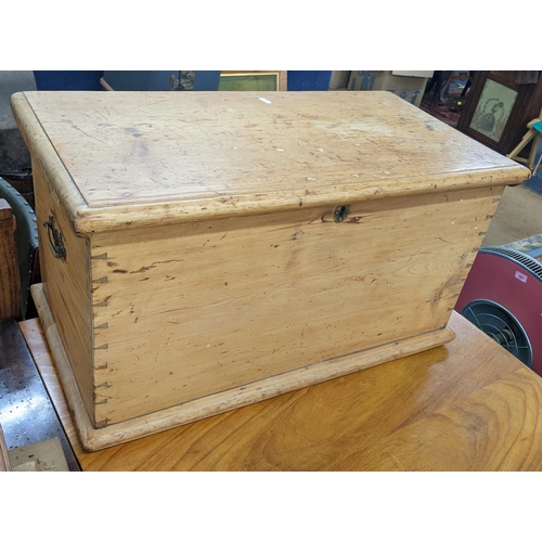 19 - A Victorian pine twin handled trunk with brass drop handles, 40h x 74w
Location: LWF
If there is no ... 