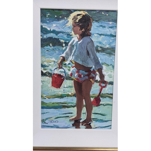 232 - Sherree Valentine Daines - a limited edition hand embellished canvas, entitled Seaside Sandcastles, ... 