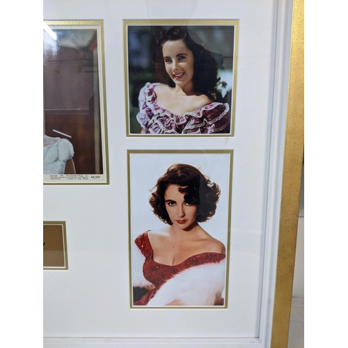 23 - An Elizabeth Taylor signed picture along with four of unsigned pictures mounted together in a frame.... 