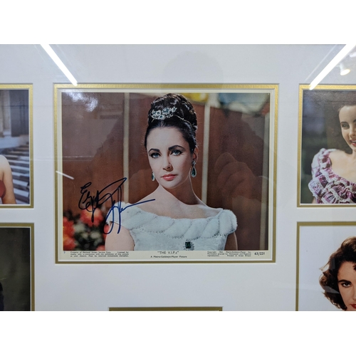 23 - An Elizabeth Taylor signed picture along with four of unsigned pictures mounted together in a frame.... 