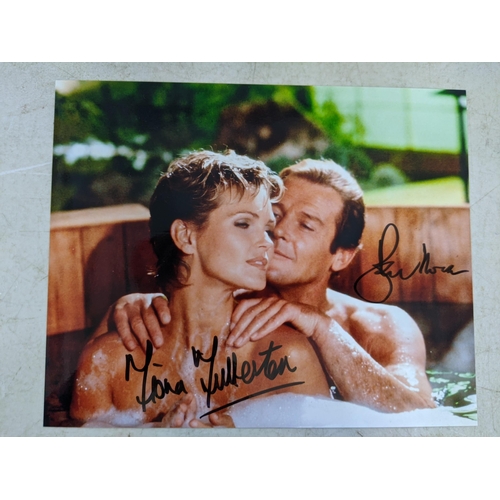 24 - Twelve signed James Bond related items to include a signed 10x8 photograph of Roger Moore and Fiona ... 