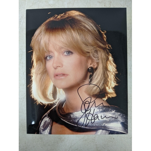 30 - Six signed pictures, some photos to include; Goldie Hawn, Harrison Ford, Kirk  Douglas, Alice Krige ... 