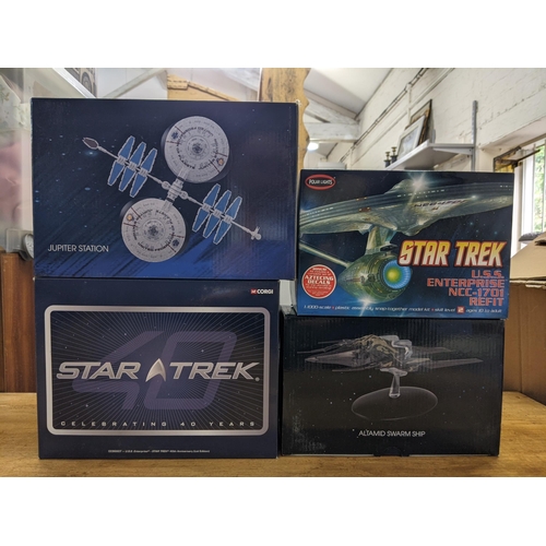 45 - Four Star Trek boxed spacecraft models to include Altamid Swarm Ship, USS Enterprise, USS Enterprise... 