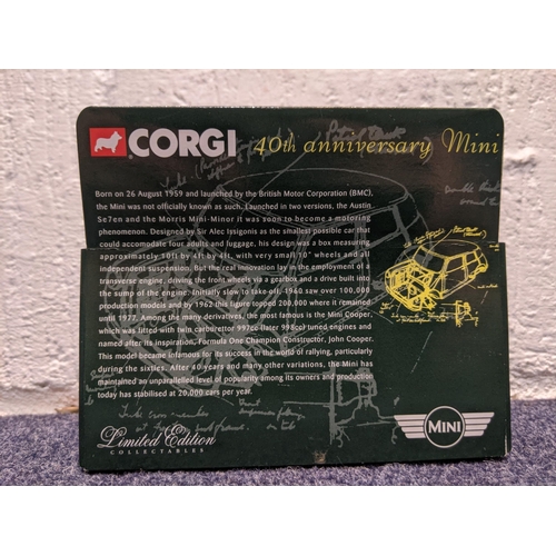 63 - A gold plated boxed Corgi Mini no 04501 commemorating 40th Anniversary of the Mini and a limited edi... 