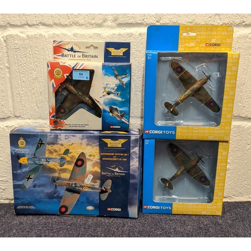 64 - Four boxed models of planes to include a 1990-2000 Battle of Britain commemorative model of a Hawker... 