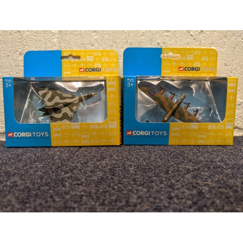 65 - Seven boxed Corgi model planes to include a Harrier GR MK111 RAF no 1 sqdn (no ES90570), a BBMF Lanc... 